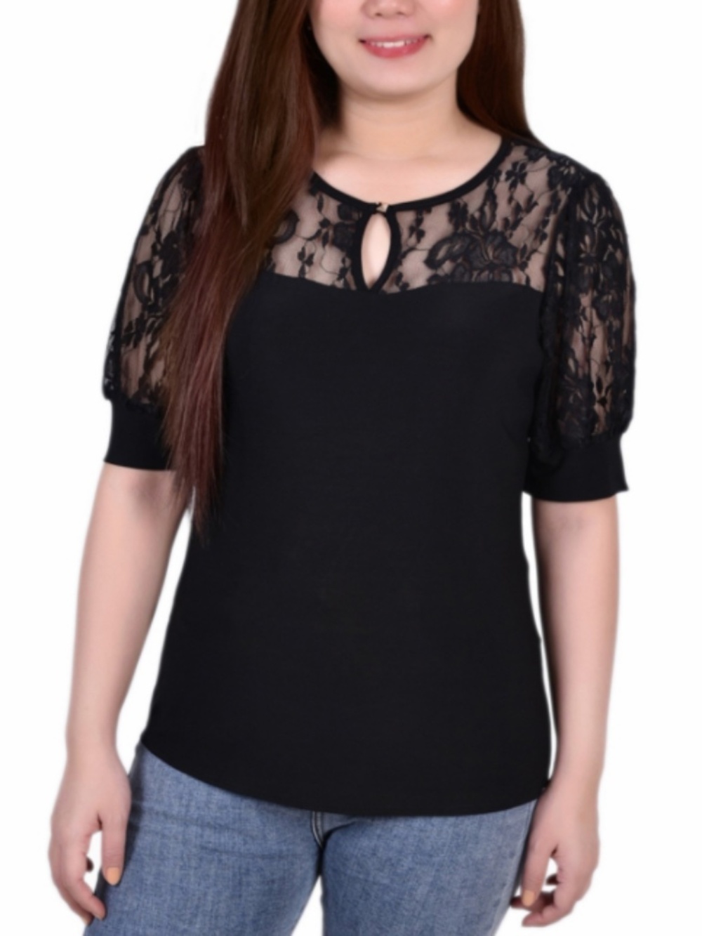 NY Collection Womens Short Puff Sleeve Top